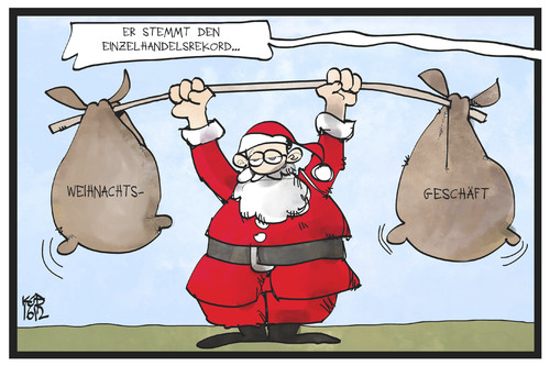 Cartoon: Weihnachtsgeschäft (medium) by Kostas Koufogiorgos tagged karikatur,koufogiorgos,illustration,cartoon,weihnachten,weihnachtsmann,einzelhandel,kaufen,geschäft,gewichtheben,geschenke,konsum,wirtschaft,karikatur,koufogiorgos,illustration,cartoon,weihnachten,weihnachtsmann,einzelhandel,kaufen,geschäft,gewichtheben,geschenke,konsum,wirtschaft