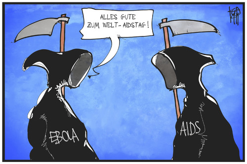 Cartoon: Welt-Aidstag (medium) by Kostas Koufogiorgos tagged karikatur,koufogiorgos,illustration,cartoon,ebola,aids,krankheit,virus,tod,weltaidstag,glückwunsch,sensenmann,hiv,karikatur,koufogiorgos,illustration,cartoon,ebola,aids,krankheit,virus,tod,weltaidstag,glückwunsch,sensenmann,hiv