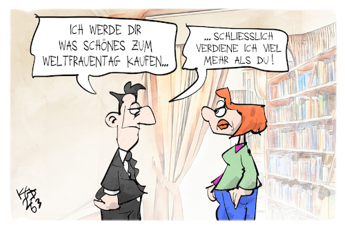 Cartoon: Weltfrauentag (medium) by Kostas Koufogiorgos tagged karikatur,koufogiorgos,weltfrauentag,gleichberechtigung,mann,frau,geld,verdienst,geschenk,karikatur,koufogiorgos,weltfrauentag,gleichberechtigung,mann,frau,geld,verdienst,geschenk