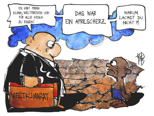 Cartoon: Weltklimarat-Bericht (medium) by Kostas Koufogiorgos tagged karikatur,koufogiorgos,illustration,cartoon,weltklimarat,armut,hunger,dürre,klima,weltfrieden,aprilscherz,kind,afrika,politik,umwelt,karikatur,koufogiorgos,illustration,cartoon,weltklimarat,armut,hunger,dürre,klima,weltfrieden,aprilscherz,kind,afrika,politik,umwelt