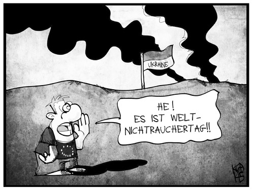 Cartoon: Weltnichtrauchertag und Ukraine (medium) by Kostas Koufogiorgos tagged karikatur,koufogiorgos,cartoon,illustration,ukraine,ostukraine,konflikt,krieg,weltnichtrauchertag,feuer,rauch,gesundheit,politik,karikatur,koufogiorgos,cartoon,illustration,ukraine,ostukraine,konflikt,krieg,weltnichtrauchertag,feuer,rauch,gesundheit,politik
