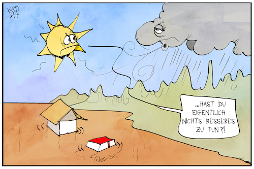 Cartoon: Wetterlage (medium) by Kostas Koufogiorgos tagged karikatur,koufogiorgos,illustration,cartoon,katastrophengebiet,wetter,unwetter,sonne,regen,karikatur,koufogiorgos,illustration,cartoon,katastrophengebiet,wetter,unwetter,sonne,regen