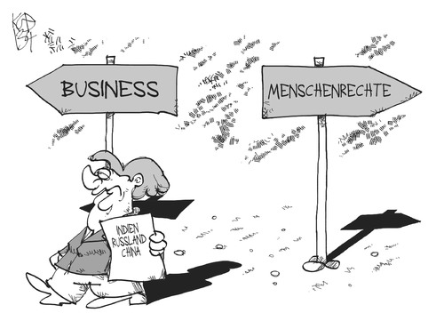 Cartoon: Wirtschaftsinteressen (medium) by Kostas Koufogiorgos tagged indien,china,russland,wirtschaft,business,menschenrechte,schwellenland,merkel,karikatur,kostas,koufogiorgos,indien,china,russland,wirtschaft,business,menschenrechte,schwellenland,merkel,karikatur,kostas,koufogiorgos