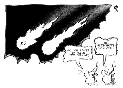 Cartoon: Wirtschaftsprognose (medium) by Kostas Koufogiorgos tagged wirtschaft,prognose,michel,euro,schulden,krise,karikatur,kostas,koufogiorgos