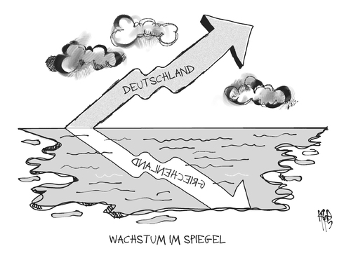 Cartoon: Wirtschaftswachstum (medium) by Kostas Koufogiorgos tagged wachstum,deutschland,griechenland,wirtschaft,aufschwung,pleite,staatsdefizit