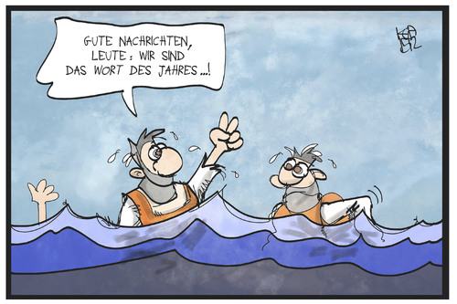 Cartoon: Wort des Jahres (medium) by Kostas Koufogiorgos tagged karikatur,koufogiorgos,illustration,cartoon,fluechtlinge,wasser,meer,ertrinken,wort,deutsch,sprache,sieger,karikatur,koufogiorgos,illustration,cartoon,fluechtlinge,wasser,meer,ertrinken,wort,deutsch,sprache,sieger