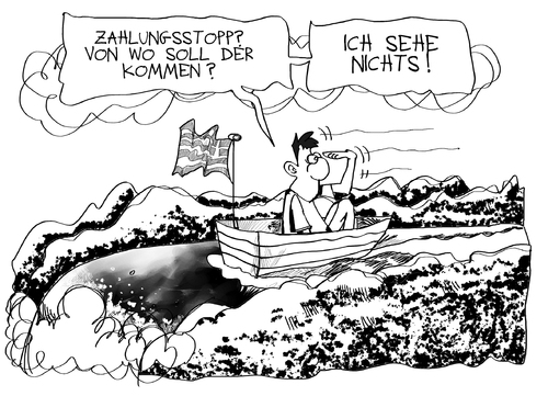 Cartoon: Zahlungsstopp (medium) by Kostas Koufogiorgos tagged griechenland,hilfspaket,zahlungsstopp,iwf,euro,schulden,krise,karikatur,kostas,koufoigorgos