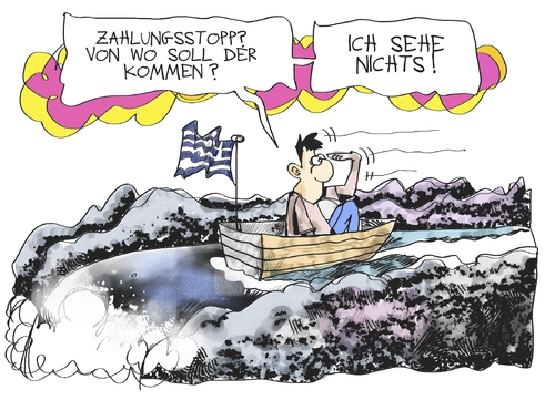 Cartoon: Zahlungsstopp (medium) by Kostas Koufogiorgos tagged griechenland,hilfspaket,zahlungsstopp,iwf,euro,schulden,krise,karikatur,kostas,koufoigorgos