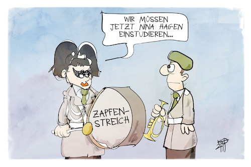 Cartoon: Zapfenstreich (medium) by Kostas Koufogiorgos tagged karikatur,koufogiorgos,illustration,cartoon,zapfenstreich,bundeswehr,kapelle,lied,musik,punk,karikatur,koufogiorgos,illustration,cartoon,zapfenstreich,bundeswehr,kapelle,lied,musik,punk