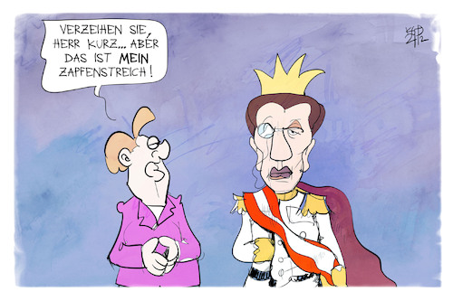 Cartoon: Zapfenstreich (medium) by Kostas Koufogiorgos tagged karikatur,koufogiorgos,illustration,cartoon,zapfenstreich,merkel,kurz,abschied,rücktritt,österreich,deutschland,karikatur,koufogiorgos,illustration,cartoon,zapfenstreich,merkel,kurz,abschied,rücktritt,österreich,deutschland