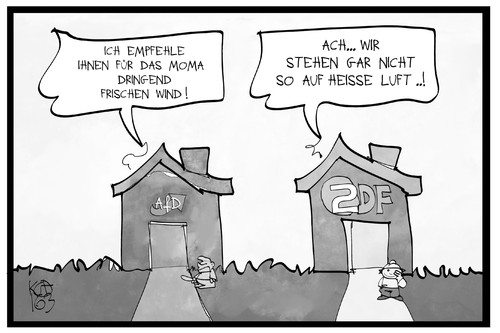 Cartoon: ZDF und AfD (medium) by Kostas Koufogiorgos tagged karikatur,koufogiorgos,illustration,cartoon,afd,zdf,dunja,hayali,frauke,petry,moma,morgenmagazin,fernsehen,medien,zensur,karikatur,koufogiorgos,illustration,cartoon,afd,zdf,dunja,hayali,frauke,petry,moma,morgenmagazin,fernsehen,medien,zensur