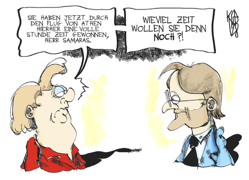 Cartoon: Zeit für Griechenland (medium) by Kostas Koufogiorgos tagged koufogiorgos,kostas,zeit,merkel,samaras,griechenland,karikatur,krise,schulden,euro,europa,griechenland,samaras,merkel,zeit,europa,euro,schulden,krise,karikatur,kostas,koufogiorgos