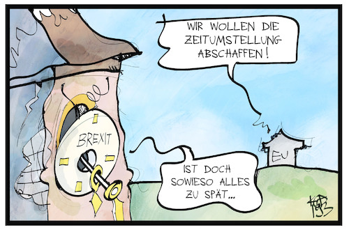 Cartoon: Zeitumstellung (medium) by Kostas Koufogiorgos tagged karikatur,koufogiorgos,illustration,cartoon,zeit,zeitumstellung,eu,europa,brexit,uhr,sommerzeit,winterzeit,karikatur,koufogiorgos,illustration,cartoon,zeit,zeitumstellung,eu,europa,brexit,uhr,sommerzeit,winterzeit