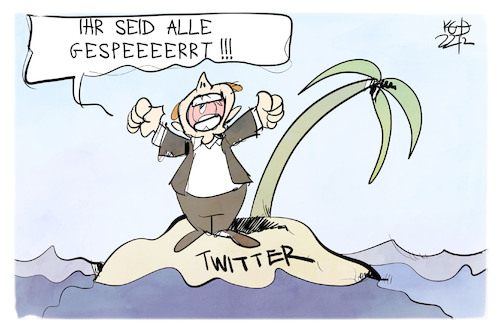 Cartoon: Zensur auf Twitter (medium) by Kostas Koufogiorgos tagged karikatur,koufogiorgos,twitter,musk,meinungsfreiheit,zensur,insel,allein,castaway,karikatur,koufogiorgos,twitter,musk,meinungsfreiheit,zensur,insel,allein,castaway