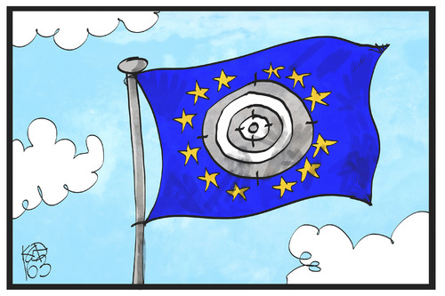 Cartoon: Zielscheibe Europa (medium) by Kostas Koufogiorgos tagged cartoon,illustration,koufogiorgos,karikatur,angriff,terrorismus,eu,flagge,fahne,fadenkreuz,zielscheibe,ziel,europa,karikatur,koufogiorgos,illustration,cartoon,europa,ziel,zielscheibe,fadenkreuz,fahne,flagge,eu,terrorismus,angriff