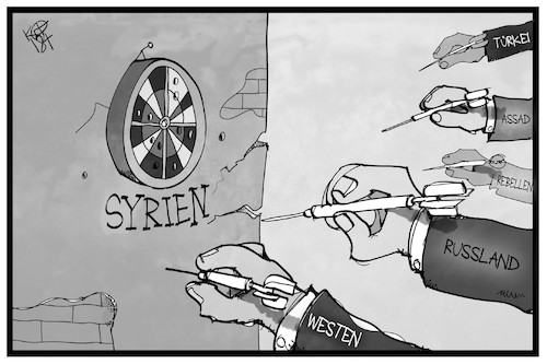 Cartoon: Zielscheibe Syrien (medium) by Kostas Koufogiorgos tagged karikatur,koufogiorgos,illustration,cartoon,syrien,zielscheibe,angriff,westen,tuerkei,rebellen,assad,russland,krieg,konflikt,dart,pfeile,schießen,karikatur,koufogiorgos,illustration,cartoon,syrien,zielscheibe,angriff,westen,tuerkei,rebellen,assad,russland,krieg,konflikt,dart,pfeile,schießen