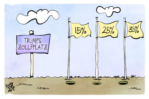 Cartoon: Zollverhandlungen mit Trump (medium) by Kostas Koufogiorgos tagged karikatur,koufogiorgos,zollfplatz,golf,trump,zoll,eu,karikatur,koufogiorgos,zollfplatz,golf,trump,zoll,eu