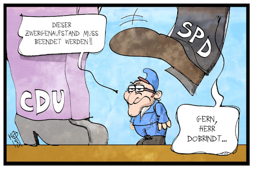 Cartoon: Zwerg Dobrindt (medium) by Kostas Koufogiorgos tagged karikatur,koufogiorgos,illustration,cartoon,jusos,dobrindt,spd,cdu,csu,zwerg,zwergenaufstand,politik,regierungsbildung,partei,karikatur,koufogiorgos,illustration,cartoon,jusos,dobrindt,spd,cdu,csu,zwerg,zwergenaufstand,politik,regierungsbildung,partei