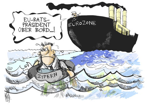 Cartoon: Zypern (medium) by Kostas Koufogiorgos tagged koufogiorgos,kostas,karikatur,europa,rettungsschirm,krise,schulden,euro,rettung,schiff,ratspräsident,zypern,zypern,schiff,rettung,euro,schulden,krise,rettungsschirm,europa