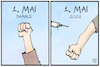 Cartoon: 1. Mai 2021 (small) by Kostas Koufogiorgos tagged karikatur,koufogiorgos,illustration,cartoon,mai,maifeiertag,arbeit,impfung,damals,heute,2021,pandemie,corona,arm