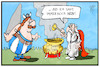 Cartoon: 60 Jahre Asterix (small) by Kostas Koufogiorgos tagged karikatur,koufogiorgos,illustration,cartoon,asterix,uderzo,comic,geschichte,kultur,kunst,obelix,miraculix,druide,zaubertrank