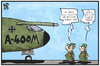 Cartoon: Airbus (small) by Kostas Koufogiorgos tagged karikatur,koufogiorgos,illustration,cartoon,airbus,flugzeug,betrug,korruption,bundeswehr,cargo,a400m,lüge,fliegen,flugzeugbauer,soldat,rüstungsmängel,armee,militär