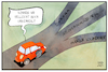 Cartoon: Am Scheideweg (small) by Kostas Koufogiorgos tagged karikatur,koufogiorgos,illustration,cartoon,weg,scheideweg,corona,pandemie,lockdown,schulden,wenden,auto,strasse,umkehren