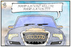 Cartoon: Audi manipuliert (small) by Kostas Koufogiorgos tagged karikatur,koufogiorgos,illustration,cartoon,audi,autobauer,automobilindustrie,wirtschaft,dieselgate,betrug,manipulation,logo