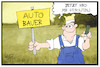 Cartoon: Auto-Bauer (small) by Kostas Koufogiorgos tagged karikatur,koufogiorgos,illustration,cartoon,bauer,autobauer,hilfe,landwirt,geld,ernteausfall,wirtschaft,ungerechtigkeit,hitzewelle,dürre