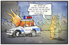 Cartoon: Baltimore (small) by Kostas Koufogiorgos tagged karikatur,koufogiorgos,illustration,cartoon,usa,unruhen,rassenunruhen,gewalt,demonstration,vandalismus,reporter,presse,medien,auto,feuer,hitzig,baltimore,beziehung,bürger,polizei