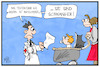 Cartoon: Bayerische Tests (small) by Kostas Koufogiorgos tagged karikatur,koufogiorgos,illustration,cartoon,bayern,test,schwangerschaft,mutter,kind,verspätung,corona,panne,testergebnis