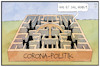 Cartoon: Brückenlockdown (small) by Kostas Koufogiorgos tagged karikatur,koufogiorgos,illustration,cartoon,brueckenlockdown,labyrinth,laschet,pandemie,corona,strategie