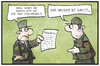 Cartoon: Bundeswehr-Bericht (small) by Kostas Koufogiorgos tagged karikatur,koufogiorgs,illustration,cartoon,bundeswehr,bericht,mängel,soldat,armee,militär,ausrüstung