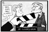 Cartoon: Clooney-Show (small) by Kostas Koufogiorgos tagged karikatur,koufogiorgos,illustration,cartoon,clooney,merkel,show,klappe,film,szene,treffen,kanzleramt,hollywood,schauspieler,star