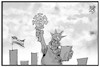 Cartoon: Coronavirus trifft New York (small) by Kostas Koufogiorgos tagged karikatur,koufogiorgos,illustration,cartoon,new,york,miss,liberty,freiheitsstatue,corona,virus,pandemie,usa,krankheit