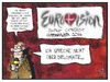 Cartoon: Der Ukraine-Konflikt beim ESC (small) by Kostas Koufogiorgos tagged karikatur,koufogiorgos,illustration,cartoon,eurovision,esc,song,contest,grand,prix,ukraine,russland,europa,diplomatie,bühne,politik,reporter,medien,kopenhagen,2014,konflikt