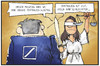 Cartoon: Deutsche Bank (small) by Kostas Koufogiorgos tagged karikatur,koufogiorgos,illustration,cartoon,deutsche,bank,prozess,justitia,gericht,vertrauen,geld,kosten