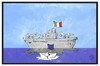 Cartoon: Dreier-Gipfel für Europa (small) by Kostas Koufogiorgos tagged karikatur,koufogiorgos,illustration,cartoon,italien,deutschland,frankreich,merkel,renzi,hollande,flugzeugträger,garibaldi,ventotene,europa,eu,schiffchen,meer,gipfel,politik