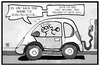 Cartoon: E-Mobilität (small) by Kostas Koufogiorgos tagged karikatur,koufogiorgos,illustration,cartoon,elektro,auto,verkehr,motor,antrieb,subvention,förderung,kauf,automobilindustrie