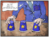 Cartoon: EU-Postenvergabe (small) by Kostas Koufogiorgos tagged karikatur,koufogiorgos,illustration,cartoon,eu,posten,europa,geschacher,spiel,politik,hütchenspiel,amt