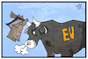 Cartoon: EU und Google (small) by Kostas Koufogiorgos tagged karikatur,koufogiorgos,illustration,cartoon,eu,google,stier,vertragsstrafe,kartell,geld,stierkampf,torrero,wirtschaft,internet