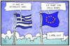 Cartoon: Fahnen am 1. April (small) by Kostas Koufogiorgos tagged karikatur,koufogiorgos,illustration,cartoon,fahne,flagge,griechenland,eu,europa,geld,reformliste,scherz,witz,aprilscherz,politik,versprechen,lüge