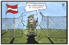 Cartoon: Faymann-Rücktritt (small) by Kostas Koufogiorgos tagged karikatur,koufogiorgos,illustration,cartoon,faymann,spö,sozialdemokraten,bundeskanzler,rücktritt,flucht,grenze,zaun,bundesheer,armee,wache