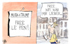 Cartoon: Free Le Pen (small) by Kostas Koufogiorgos tagged karikatur,koufogiorgos,free,eifi,le,pen,usa,frankreich,trump,musk