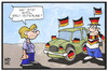 Cartoon: Fussball-EM (small) by Kostas Koufogiorgos tagged karikatur,koufogiorgos,illustration,cartoon,fussball,em,europameisterschaft,fan,deutschland,nationalmannschaft,dfb,auto,flagge,fahne,nationalstolz,symbol,schwarz,rot,gold,sport