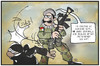 Cartoon: G36 (small) by Kostas Koufogiorgos tagged karikatur,koufogiorgos,illustration,cartoon,g36,gewehr,kurden,peschmerga,is,kampf,sturmgewehr,heckler,koch,schlag,bundeswehr,militär,armee,krieg,irak