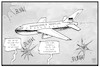 Cartoon: Gabriel in den USA (small) by Kostas Koufogiorgos tagged karikatur,koufogiorgos,illustration,cartoon,gabriel,aussenminister,trump,flugzeug,airbus,staatsbesuch,angriff,migranten,missverständnis,einreisestopp