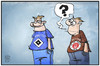 Cartoon: Geretteter HSV (small) by Kostas Koufogiorgos tagged karikatur,koufogiorgos,illustration,cartoon,hsv,hamburg,pauli,fussball,sport,verein,club,retter,geretteter,gerettet,bundesliga