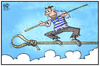 Cartoon: Griechenland (small) by Kostas Koufogiorgos tagged karikatur,koufogiorgos,cartoon,illustration,griechenland,balance,balanceakt,selbstmord,seiltänzer,politik,prognose,schlinge,seil,strick