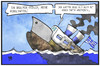 Cartoon: Griechenland (small) by Kostas Koufogiorgos tagged karikatur,koufogiorgos,illustration,cartoon,griechenland,tsipras,kapitän,schiff,untergang,partei,syriza,politik